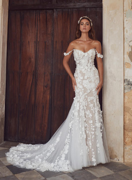 ANGELA Semi Sweet Heart 3D Lace Mermaid Wedding Gown by Calla Blanche Bridal 