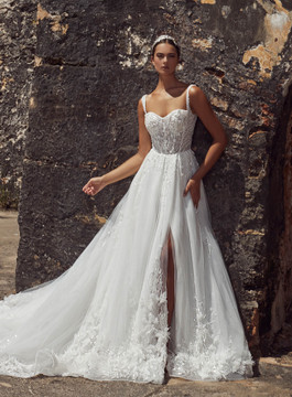 Elham Semi Sweet Heart Beaded 3D Lace A Line Wedding Gown by Calla Blanche Bridal 