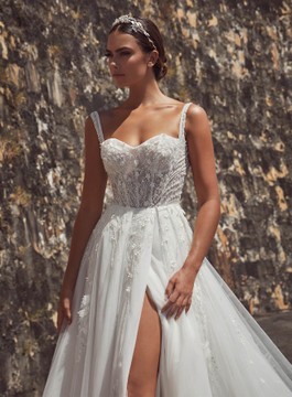 Elham Semi Sweet Heart Beaded 3D Lace A Line Wedding Gown by Calla Blanche Bridal 