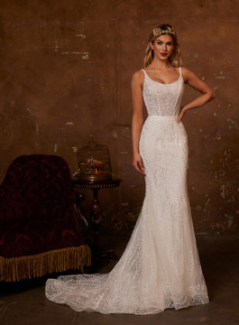 EDEN Beaded Lace Scoop Neckline Sheath Wedding Gown by Calla Blanche Bridal (Available Online Only) (Call for Price)