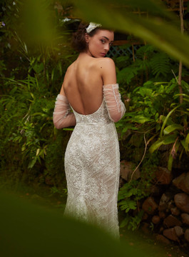 Haven Lace Sheath Wedding Gown With Detachable Sleeves by Calla Blanche Bridal (Pre-order only) 