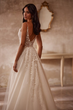 Anastasia V-Neck A-line Dress with Chantilly Lace and Removable Sleeves by Luce Sposa (Pre Order Only)