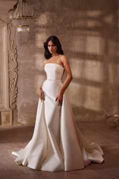 Romilly Asymmetric Mikado Fitted Wedding Dress by Luce Sposa with Optional overlay skirt 