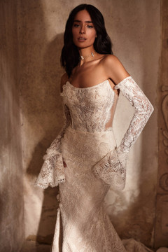 Lora Fitted Corset Style Wedding Dress with Chantilly Lace and Removable Sleeves by Luce Sposa (Pre Order Only)