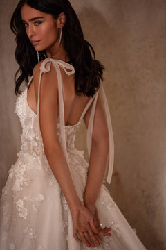 Villy A-line Lace, Beads, Crystal 3D flowers Wedding Dress by Luce Sposa (Available Online Only)