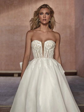 Bayon Beaded Bodice with Organza Skirt Wedding Gown with Detachable Bow by Pronovias 