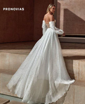 Balia Organza and Tulle A-line Wedding Gown with Pearls and Detachable Sleeves by Pronovias 