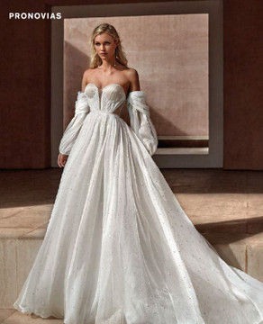 Balia Organza and Tulle A-line Wedding Gown with Pearls and Detachable Sleeves by Pronovias