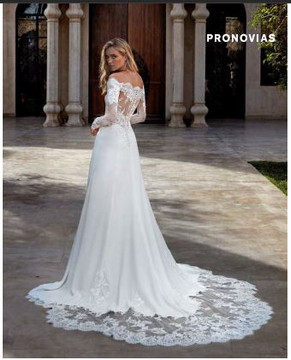 BRIGITTA A-line dress in crepe, lace and beads Wedding Gown by Pronovias 