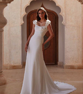 Florina A-line Chiffon Wedding Gown with Floral Applique by Pronovias (pre order only)