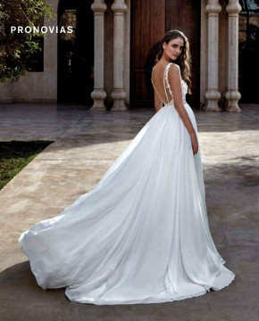 NILE  A-line dress in chiffon, lace, beads Wedding Dress by Pronovias (Available Online Only)