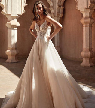 Tahoe Illusion Lace Bodice Wedding Gown with Soft Tulle Skirt by Pronovias (pre order now)