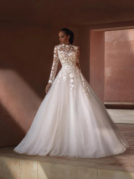 Hamptons 3D Lace Wedding Gown with Long Sleeves and Keyhole Back by Pronovias (pre order now)