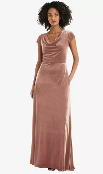 Cowl-Neck Cap Sleeve Velvet Maxi Dress with Pockets by After Six 1535 in 8 colors