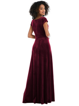 Cowl-Neck Cap Sleeve Velvet Maxi Dress with Pockets by After Six 1535 in Tawny Rose size 14