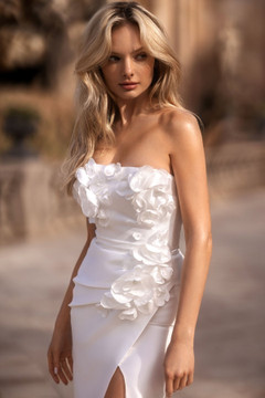 Love 3D flowers Mikado Fitted Wedding Gown by Olya Mak with overlay skirt