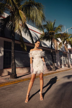 Hawai Off Shoulder Short Wedding Dress by Wona Concept