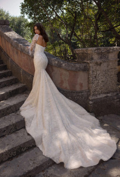 KANSAS Beaded Lace Mermaid Wedding Dress by Wona Concept with Optional Sleeves (Available Online Only)