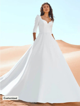 GEYSER A-line Wedding Dress by Pronovias  with sweetheart neckline and three-quarter sleeves
