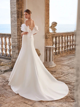 ENIO Wedding Dress by Pronovias Mermaid Mikado wedding dress with Bardot neckline and low corset back