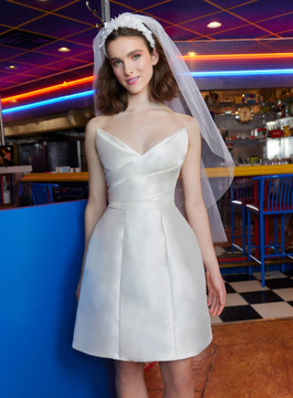 SHERI A line V-neck satin corset mini Wedding Gown by Calla Blanche Bridal AA2346