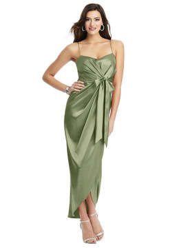 Faux Wrap Midi Dress with Draped Tulip Skirt style 6828 available in 37 colors in kiwi