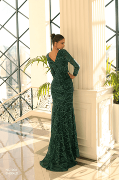 Tilly Long Sleeved Draped Full Length Formal Dress JNC1006 by Nicoletta collection for Jadore Evening Dress