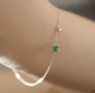  Emerald Crystal Chain Bracelet in 925 Sterling Silver or Plated 14k Gold  & Zircon 