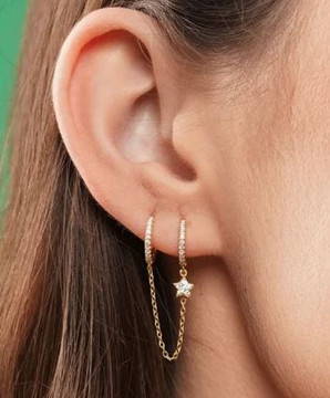 Star Chain Hoop Earrings  in Silver or Gold