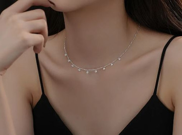 Drop Crystals Chain Necklace in 925 Sterling Silver or Gold