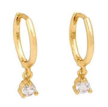 Hoop Earrings with Crystal Zirconia Pendant  in Silver or Gold