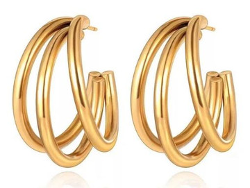 Triple Circle Hoops Earrings in Silver or Gold