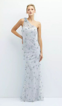 ONE-SHOULDER FIT AND FLARE 3D FLORAL EMBROIDERED CECILY DRESS available in 5 colors