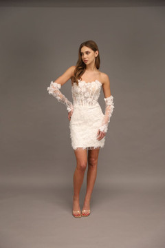 Hayley 3D Lace Mini Wedding Dress with Gloves