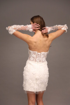 Hayley 3D Lace Mini Wedding Dress with Gloves