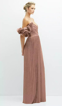 DRAMATIC RUFFLE EDGE CONVERTIBLE STRAP METALLIC PLEATED MAXI DRESS After Six 6883 by Dessy available in 4 colours