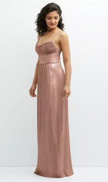 SOFT COWL NECK METALLIC PLEATED MAXI DRESS WITH CONVERTIBLE TIE STRAPS After Six 6881 by Dessy available in 4 colours