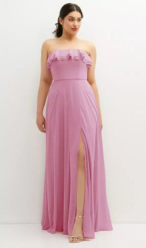 TIERED RUFFLE NECK STRAPLESS MAXI DRESS WITH FRONT SLIT Thread Bridesmaid SadieTH124 by Dessy available in 77 colours