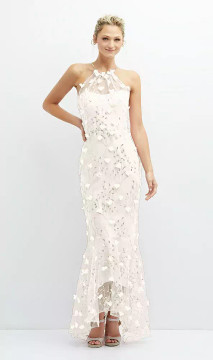 SHEER HALTER NECK 3D FLORAL EMBROIDERED DRESS WITH HIGH-LOW HEM 3137 by Dessy available in 6 colours