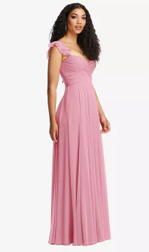 SHIRRED CROSS BODICE LACE UP OPEN-BACK MAXI DRESS WITH FLUTTER SLEEVES IN PEONY PINK in USA 14(aus16)