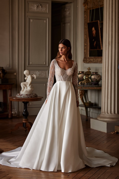 Henrietta Wedding Dress by Luce Sposa with optional overlay skirt