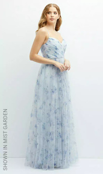 FLORAL RUCHED WRAP BODICE TULLE DRESS WITH LONG FULL SKIRT 3128FP by