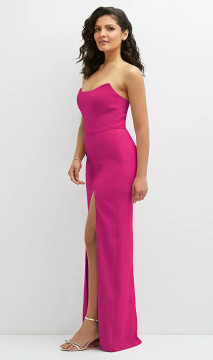 SLEEK STRAPLESS CREPE COLUMN DRESS WITH CUT-AWAY SLIT LB052 by Dessy available in 30 colours