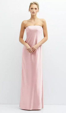 STRAPLESS MAXI BIAS COLUMN DRESS WITH PEEK-A-BOO CORSET BACK