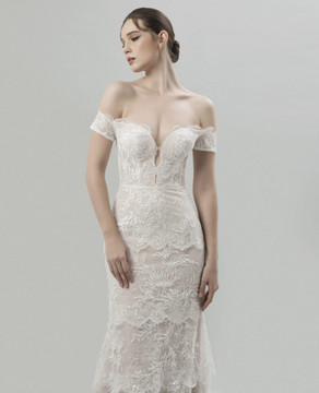 Rosemary off-the -shoulder Tiered Beaded Lace Wedding Gown by Inezia Chrizita