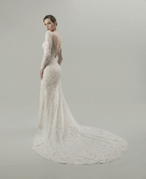 Bellerose Fitted Long Sleeves Beaded Lace Wedding Gown by Inezia Chrizita