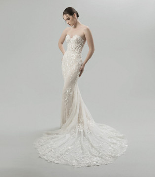 Salvia Fitted Beaded Lace with Removable Long Sleeves Bolero (Aster) Wedding Gown by Inezia Chrizita 