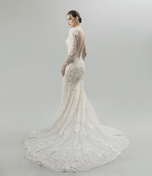 Salvia Fitted Beaded Lace with Removable Long Sleeves Bolero (Aster) Wedding Gown by Inezia Chrizita 