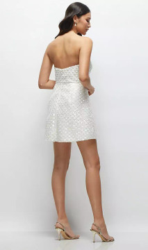 PEARL & SEQUIN FLORET STRAPLESS MINI DRESS D3147 by Dessy in Pearl