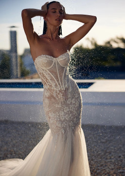 Topaz Wedding Gown By Daria Karlozi Pollardi Bridal with Optional Bolero